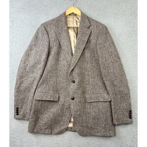 Vtg Harris Tweed Blazer Sport Coat Mens 44 L  Brown Norm Thompson Scottish Wool